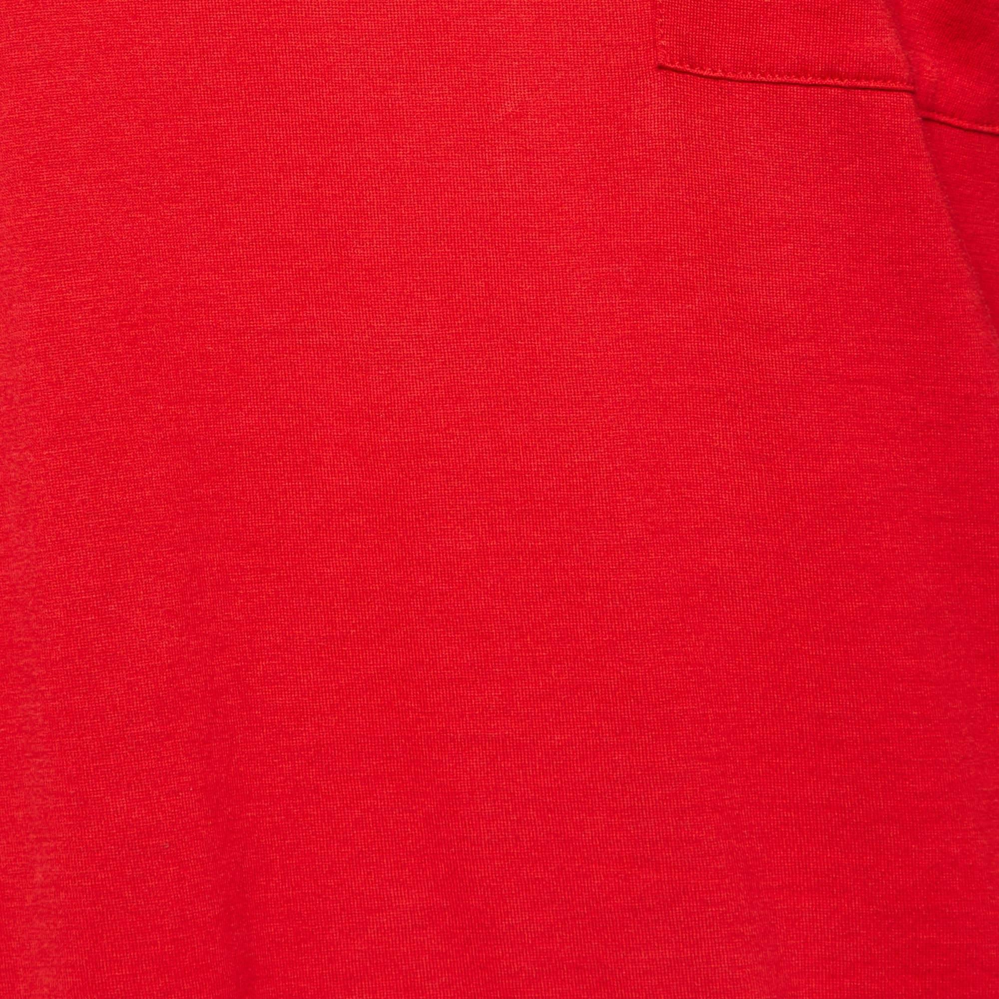 Louis Vuitton Red Cotton Monogram Brooch Detail T-Shirt M For Sale 1