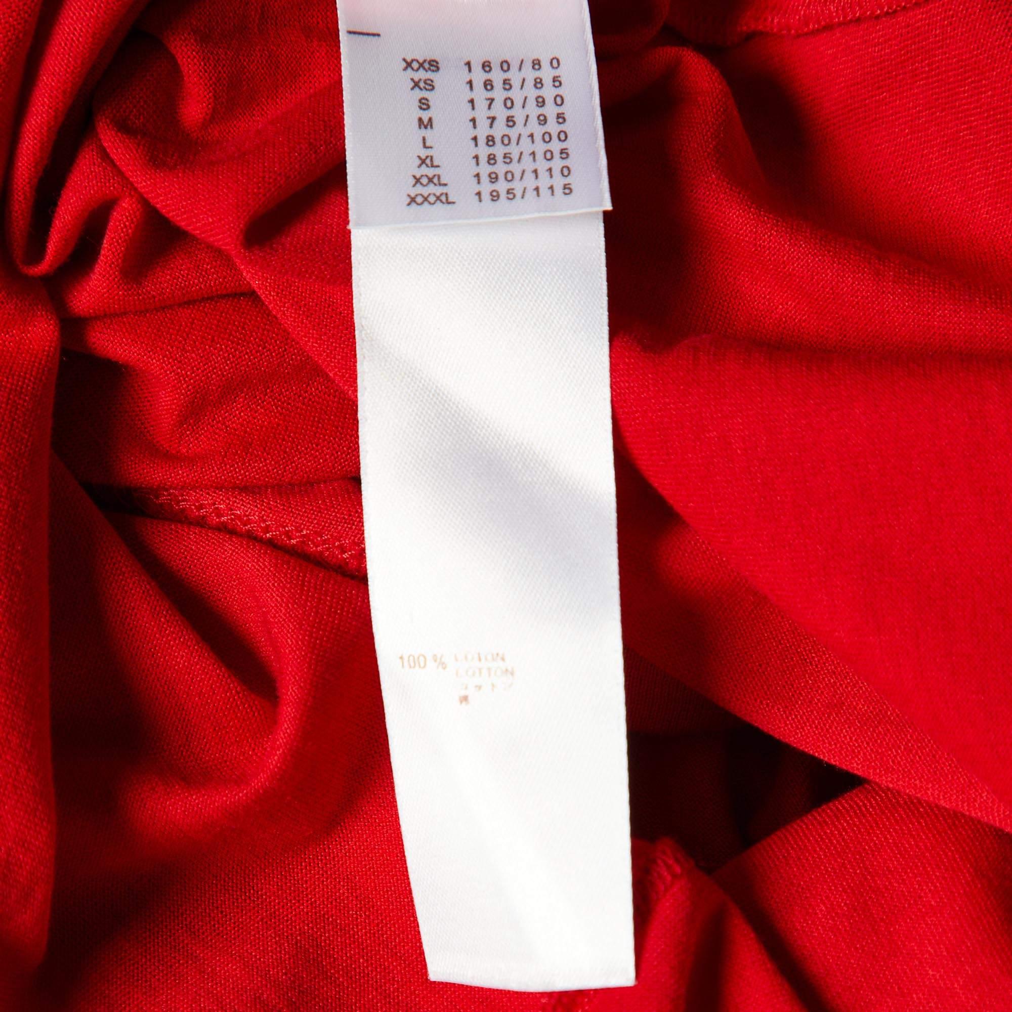 Louis Vuitton Red Cotton Monogram Brooch Detail T-Shirt M For Sale 2