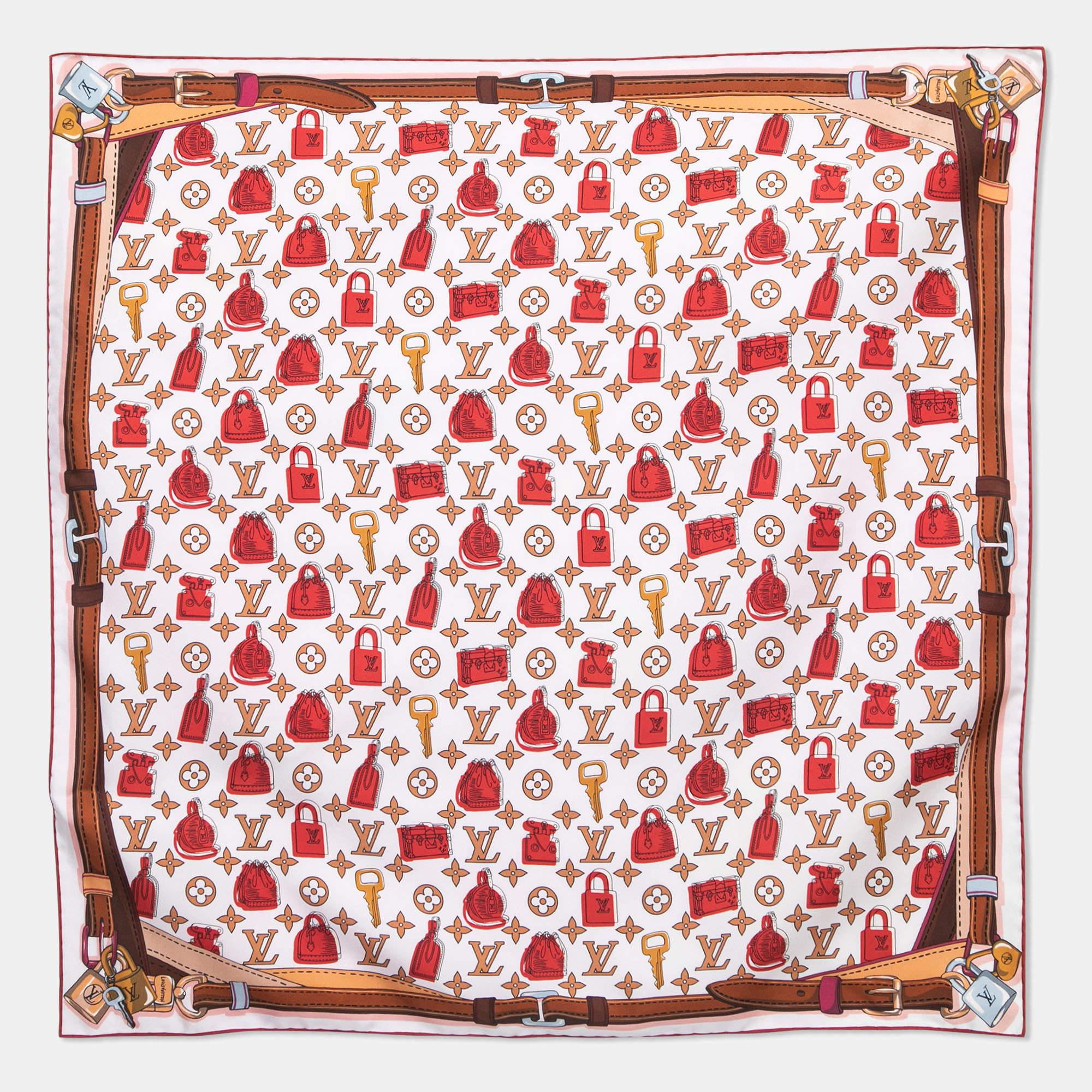 Louis Vuitton Red Crazy In Lock Print Square Silk Scarf 1