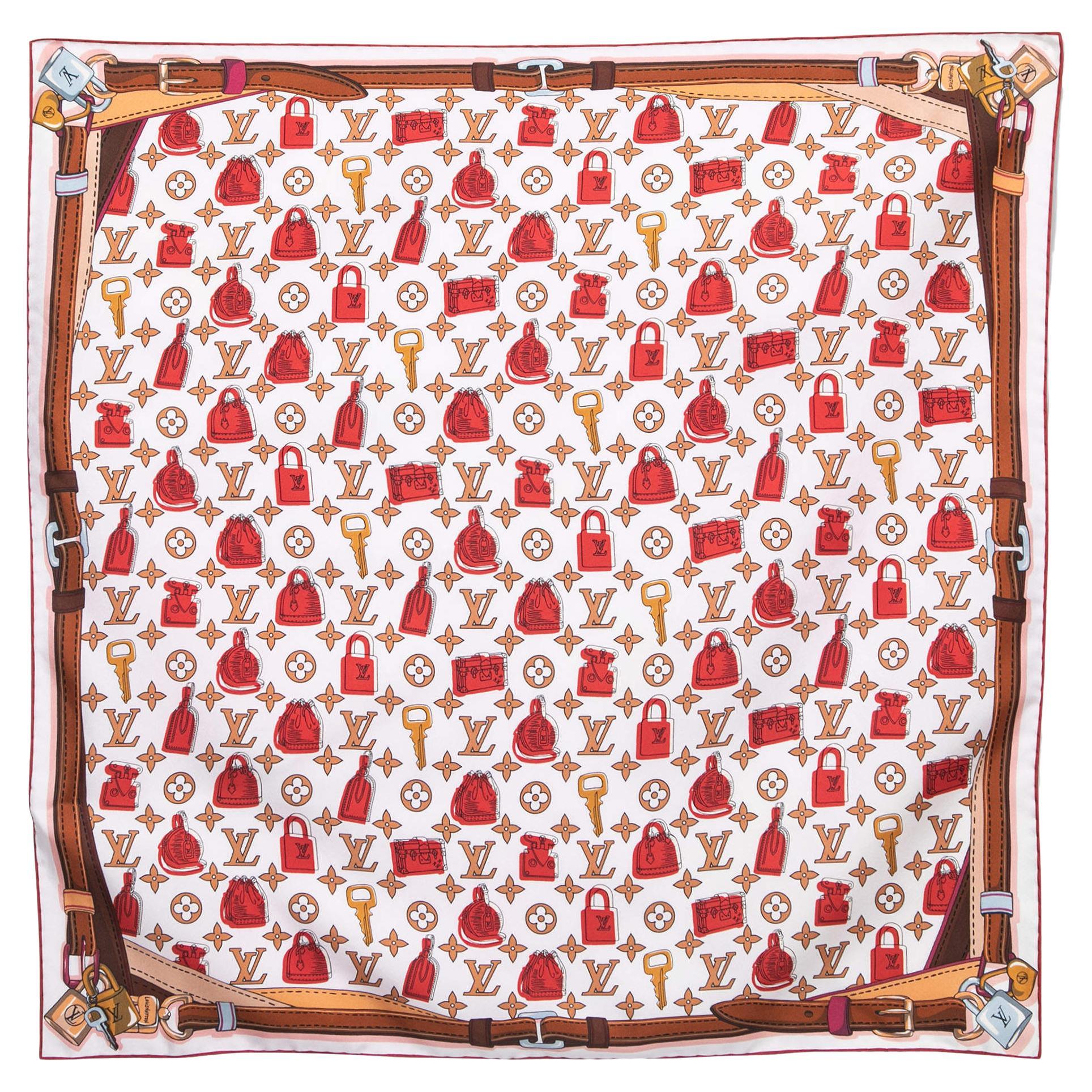 Louis Vuitton Red Crazy In Lock Print Square Silk Scarf