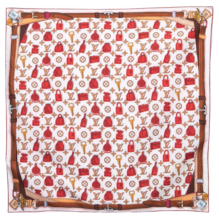 Louis Vuitton Red Crazy In Lock Print Square Silk Scarf Louis Vuitton