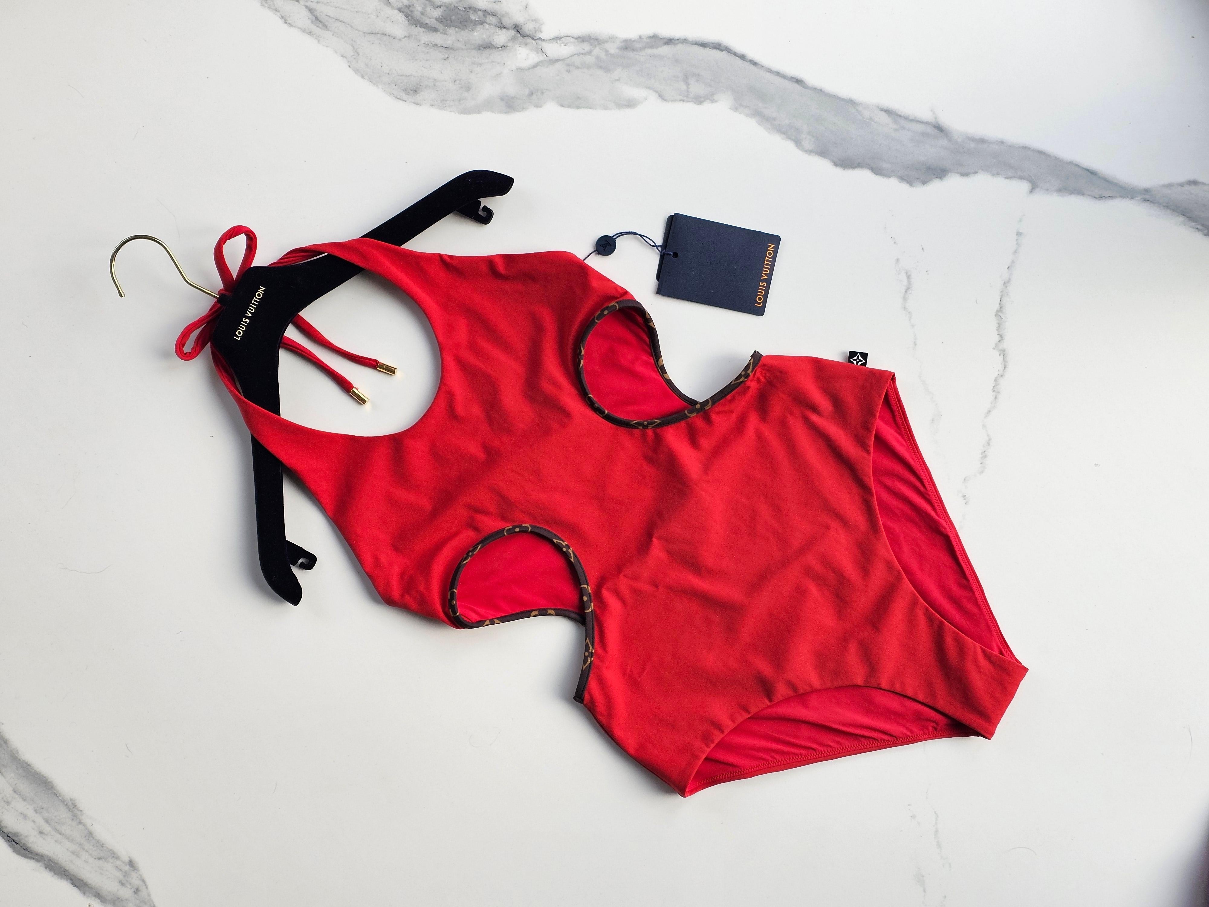 Louis Vuitton - Red Cut-Out Monogram Halter Neck Swimsuit/FR36 one