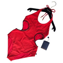 Louis Vuitton - Red Cut-Out Monogram Halter Neck Swimsuit/FR36 one-piece LV logo