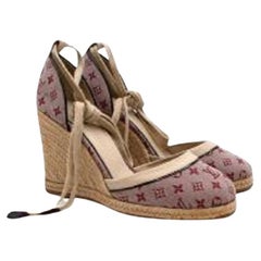 Louis Vuitton Red Denim Monogram Espadrille Wedges