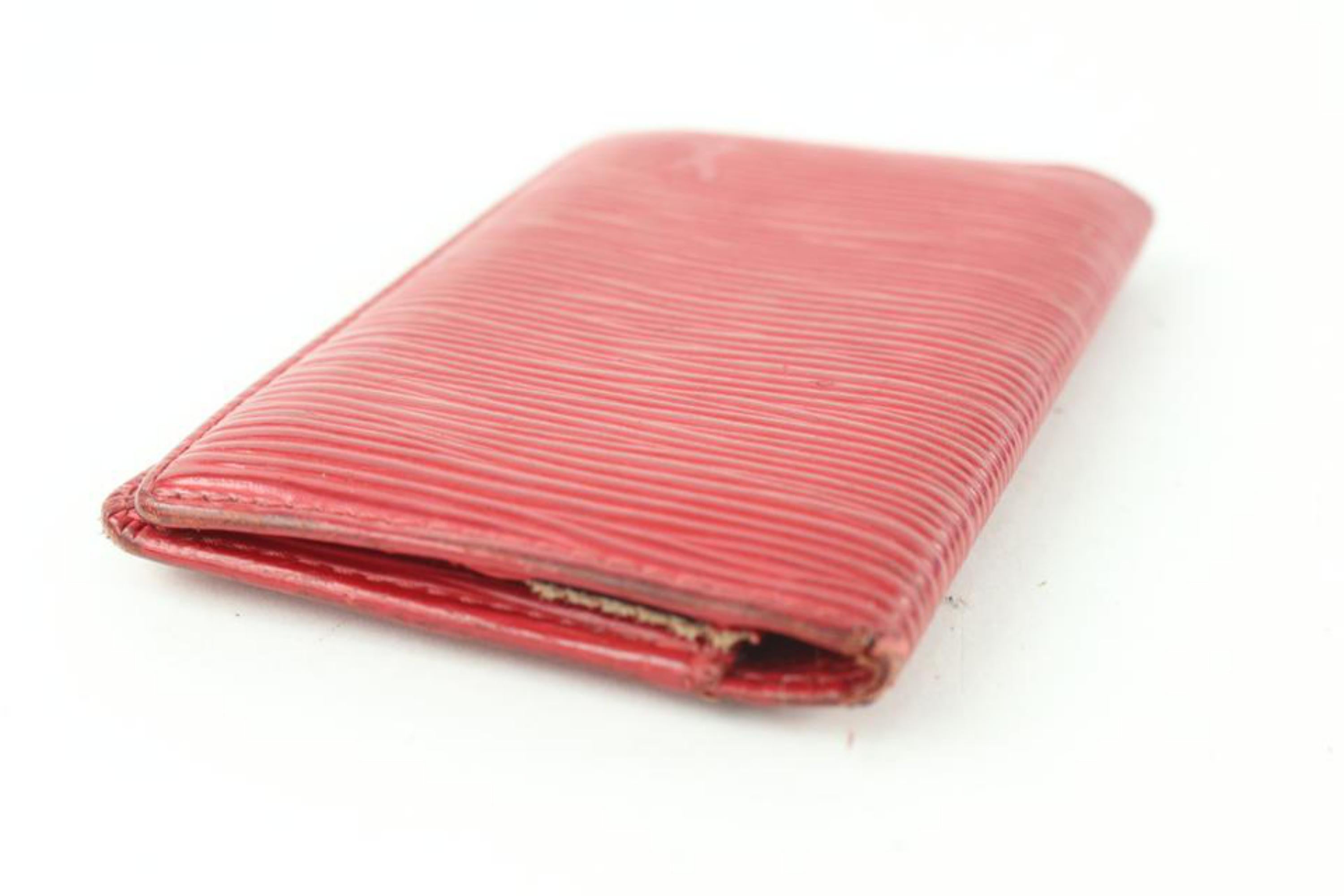 Louis Vuitton Red Epi Leather Card Holder Wallet Case 0L1230 In Fair Condition In Dix hills, NY