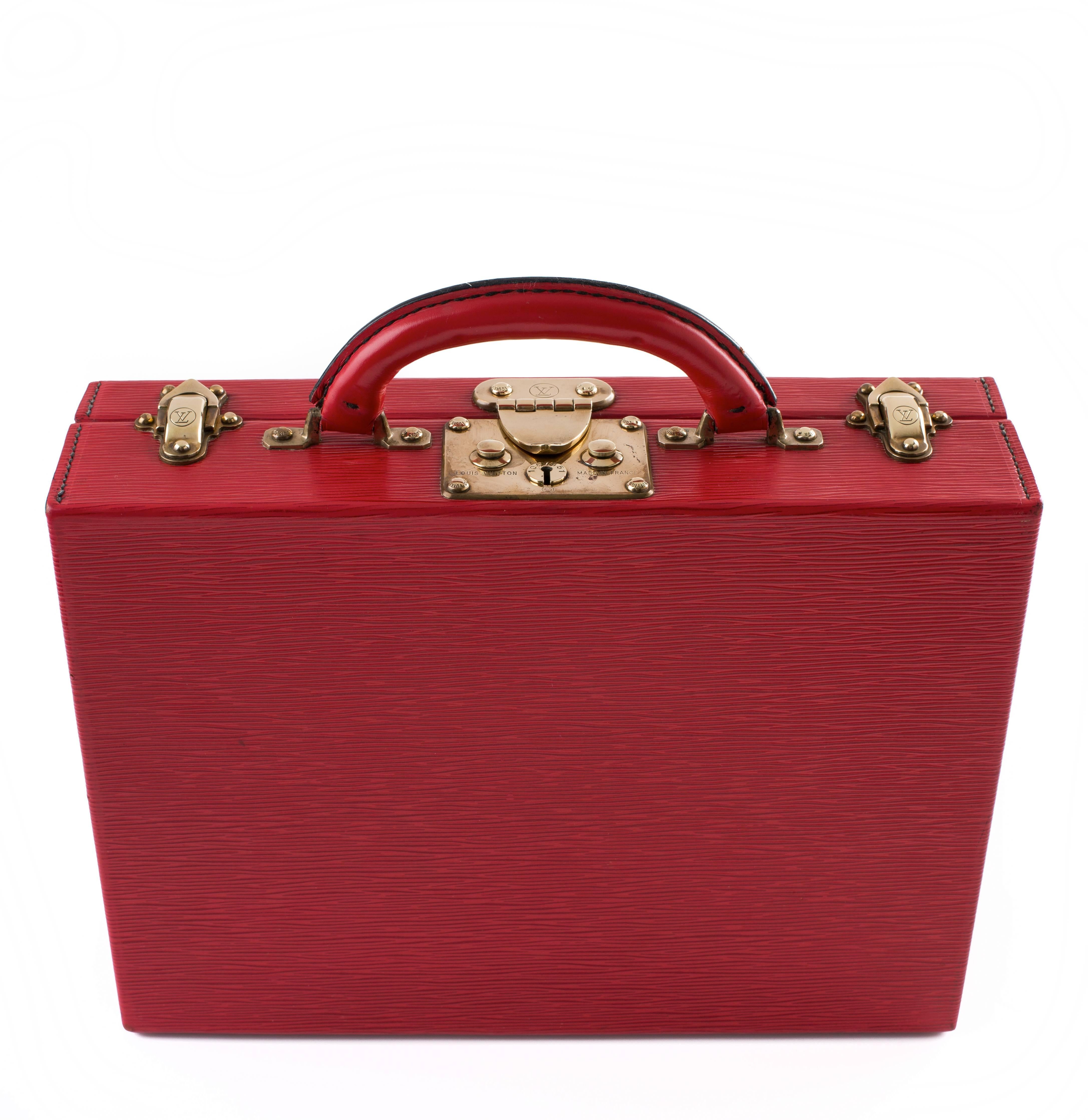 Brass Louis Vuitton Red Epi Leather Jewelry Case For Sale