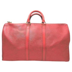 Vintage Louis Vuitton Red Epi Leather Keepall 45 Boston Duffle 861156