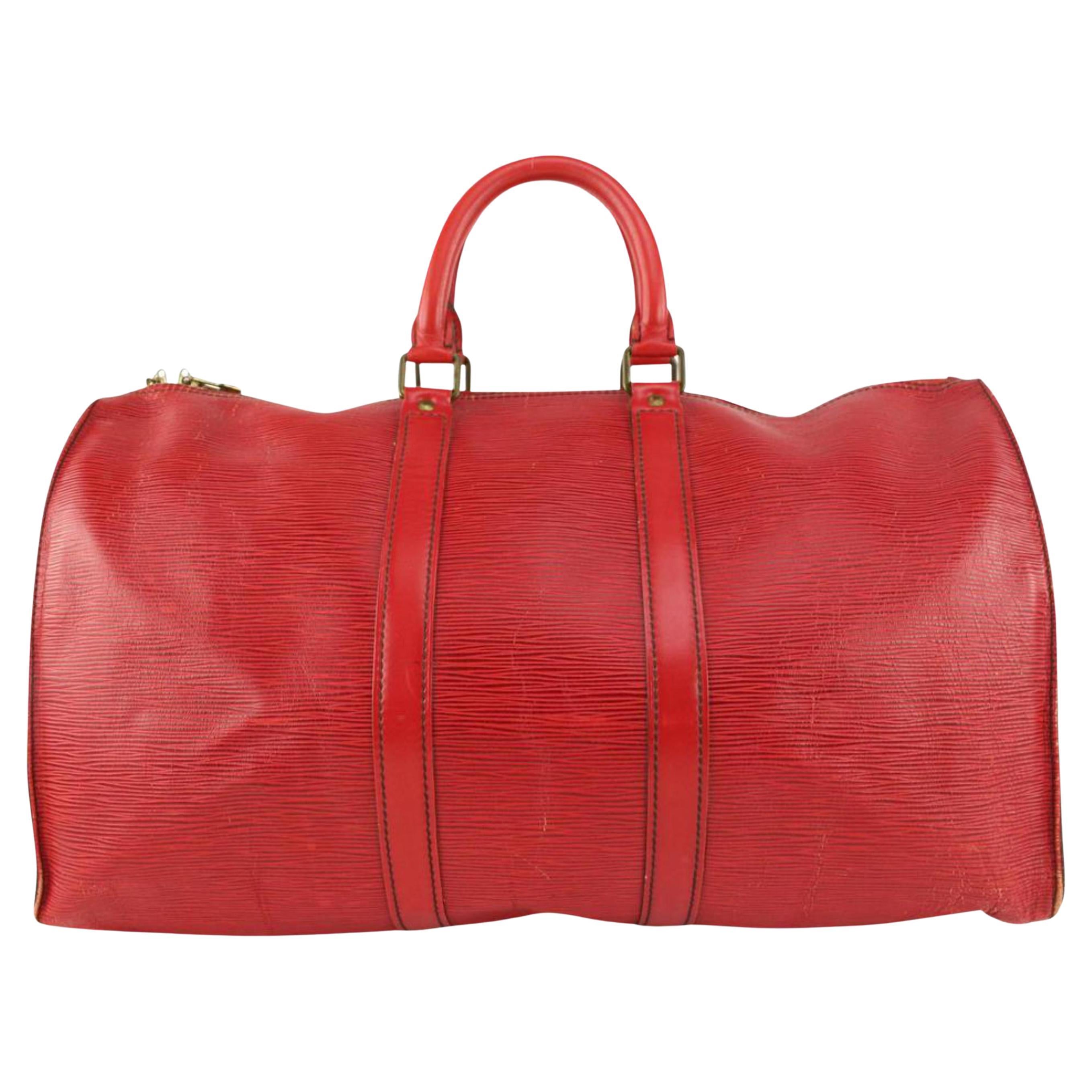 Louis Vuitton Red Epi Leather Keepall 45 Boston Duffle Bag 1119lv47
