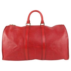 Louis Vuitton Sac Keepall 45 Boston Duffle Bag en cuir épi rouge 1119lv47