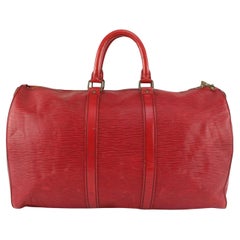 Louis Vuitton Red Epi Leather Keepall 45 Boston Duffle Bag 1122lv15