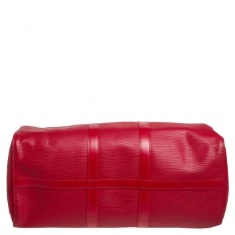 Louis Vuitton Red Epi Leather Keepall 45 In Good Condition For Sale In Dubai, Al Qouz 2