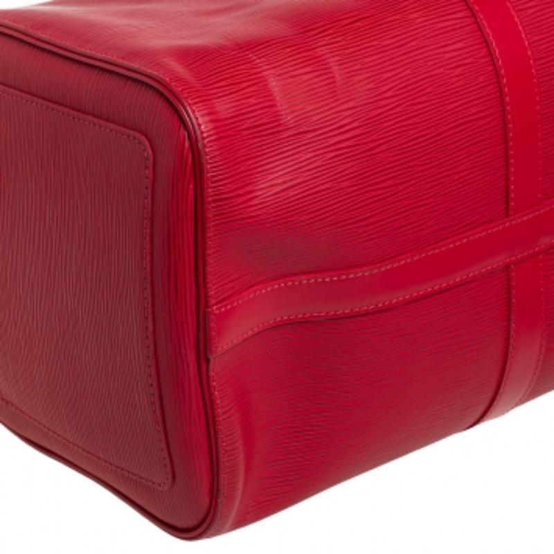 Women's Louis Vuitton Red Epi Leather Keepall 45 For Sale