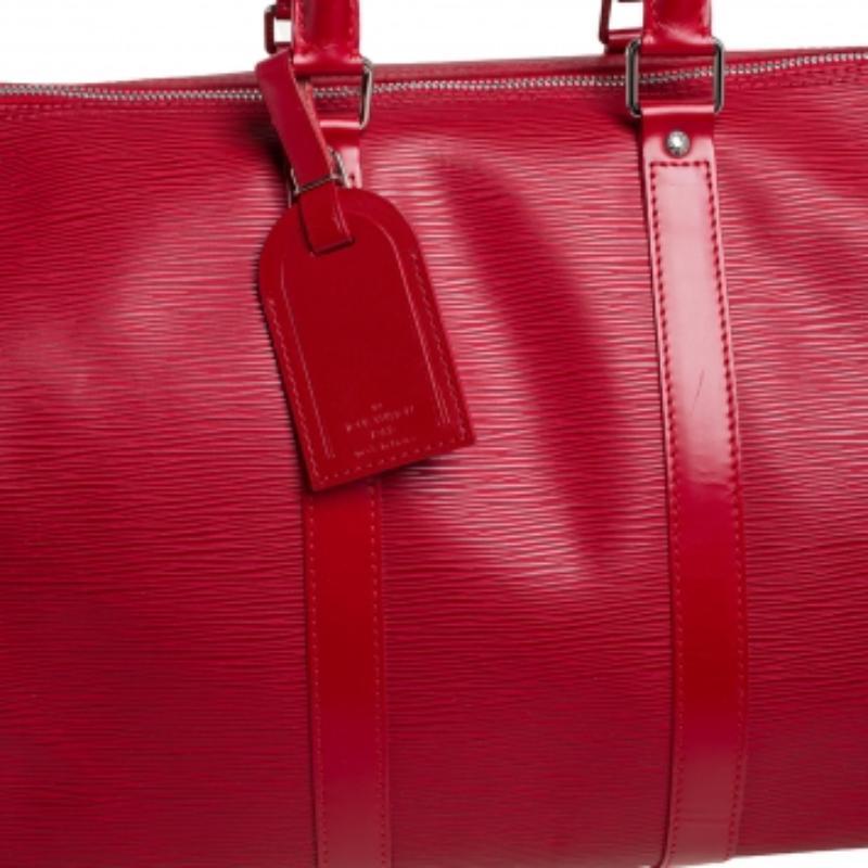 Louis Vuitton Red Epi Leather Keepall 45 For Sale 2