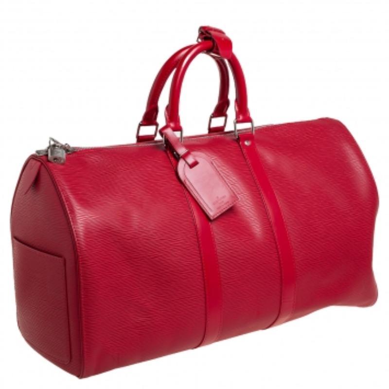 Louis Vuitton Red Epi Leather Keepall 45 For Sale 3