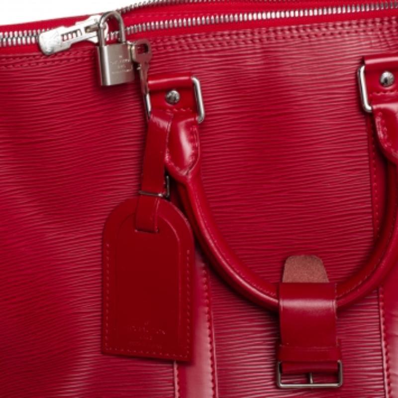 Louis Vuitton Red Epi Leather Keepall 45 For Sale 4