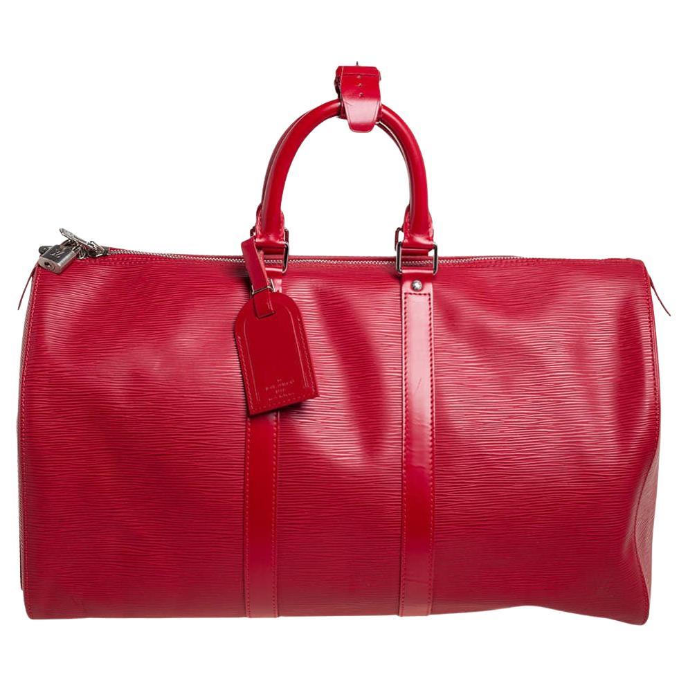Louis Vuitton Red Epi Leather Keepall 45 For Sale