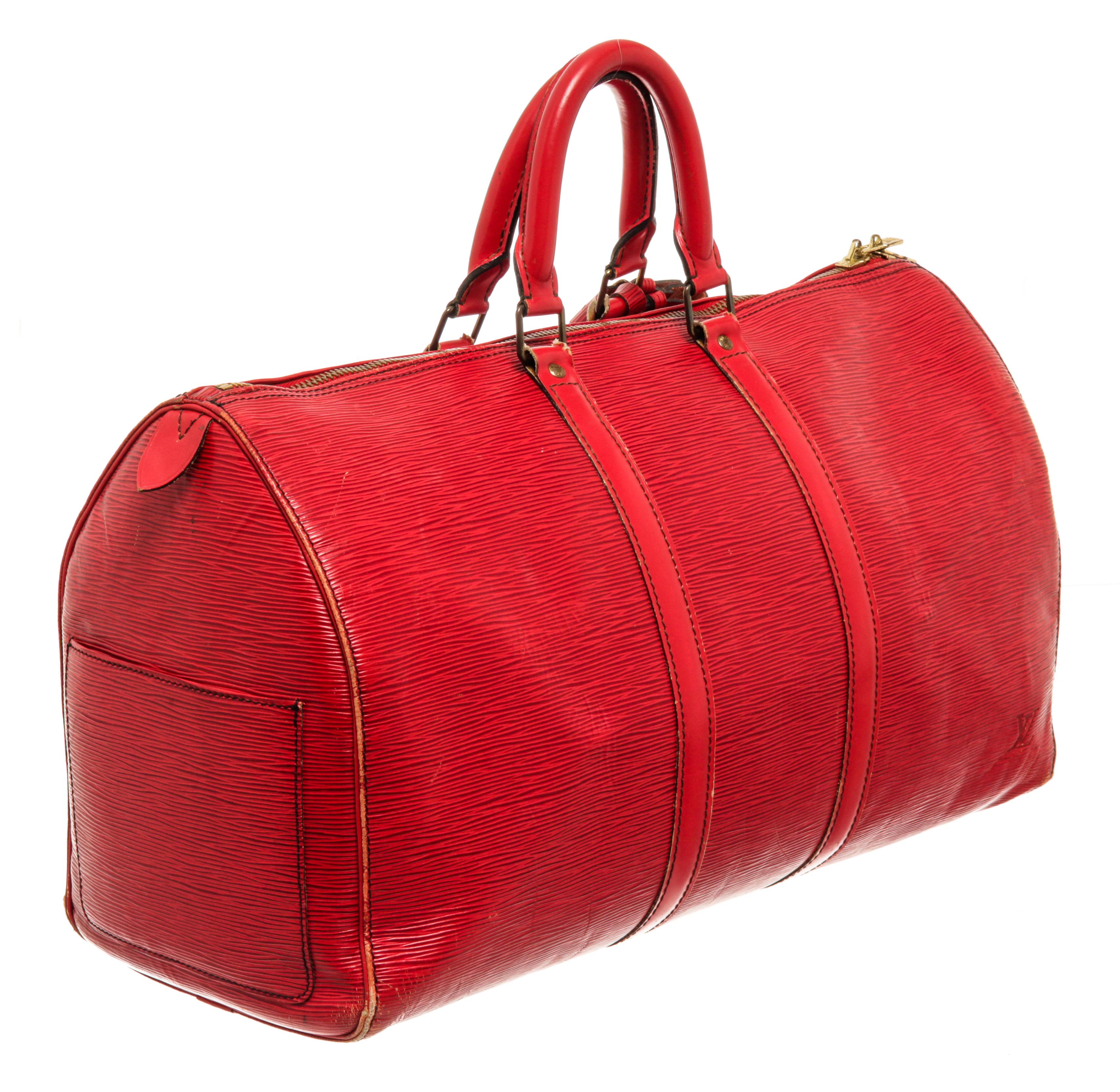 Louis Vuitton Red Epi Leather Keepall 45cm Duffel Luggage Bag In Good Condition For Sale In Irvine, CA