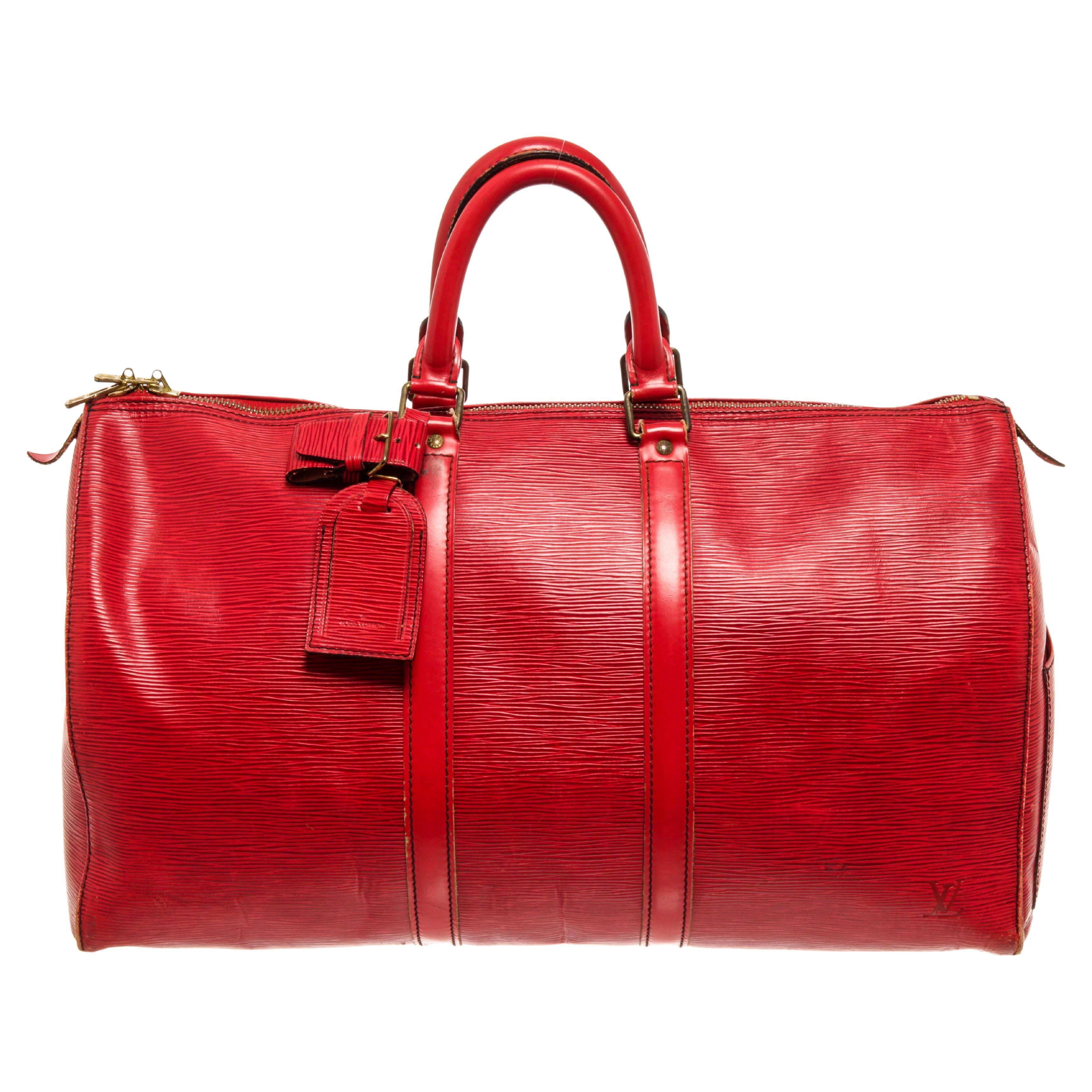 Louis Vuitton Red Epi Leather Keepall 45cm Duffel Luggage Bag For Sale