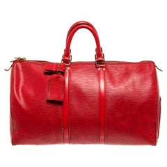 Louis Vuitton Red Epi Leather Keepall 45cm Duffel Luggage Bag