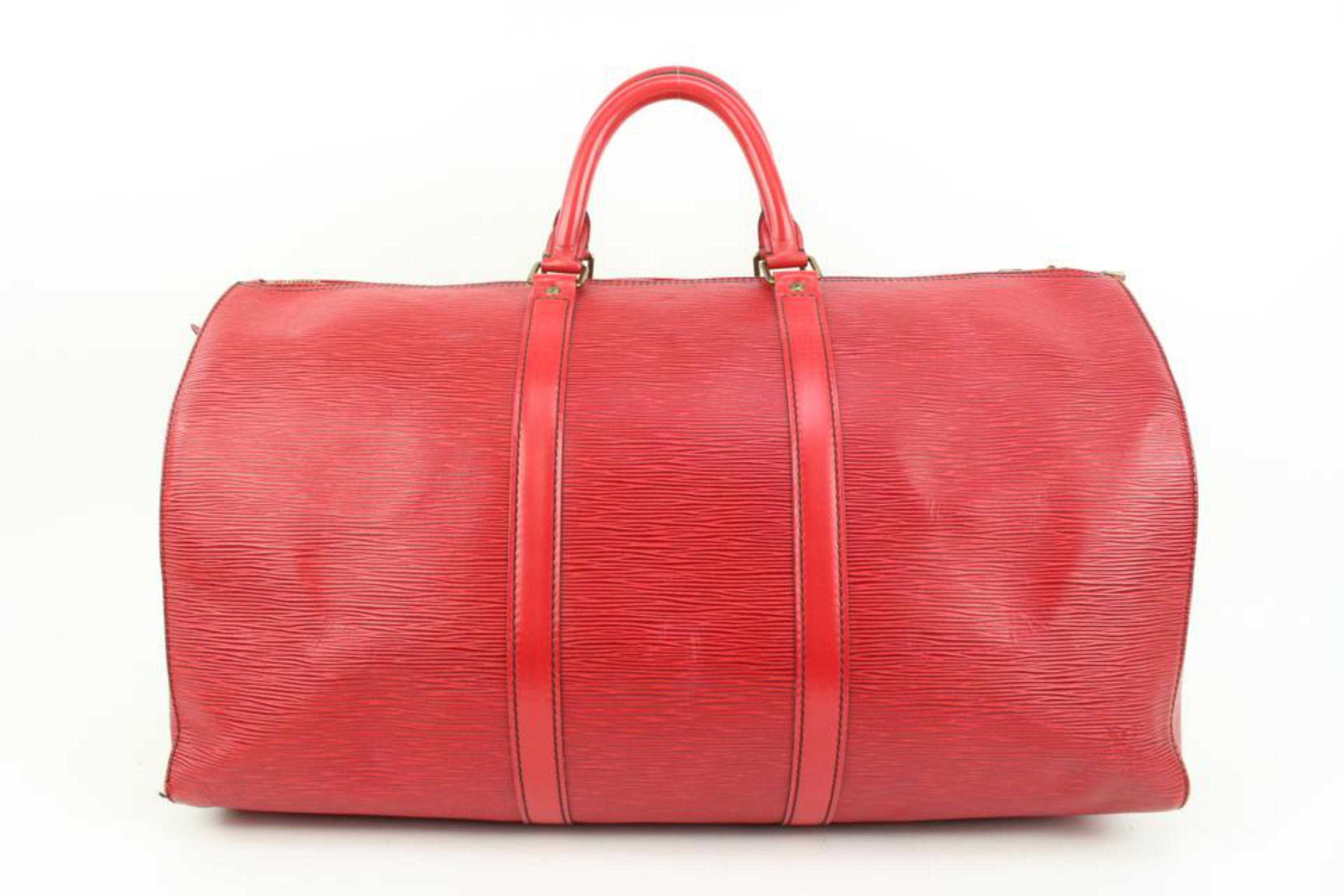 Louis Vuitton Rot Epi Leder Keepall 50 Duffle Bag 89lk328s im Angebot 3