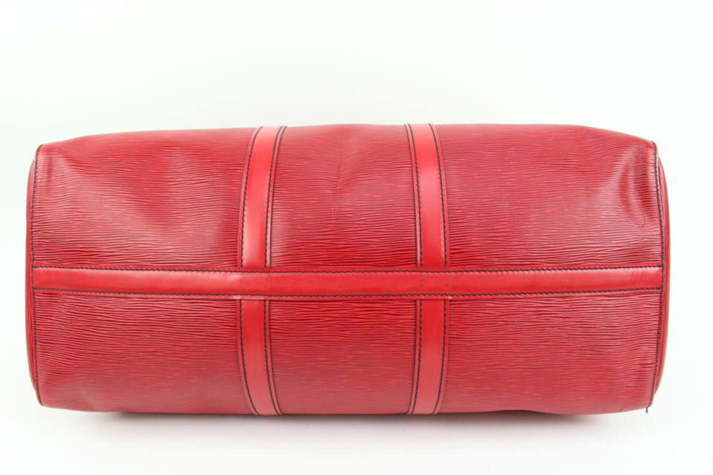 Louis Vuitton Rot Epi Leder Keepall 50 Duffle Bag 89lk328s im Angebot 4