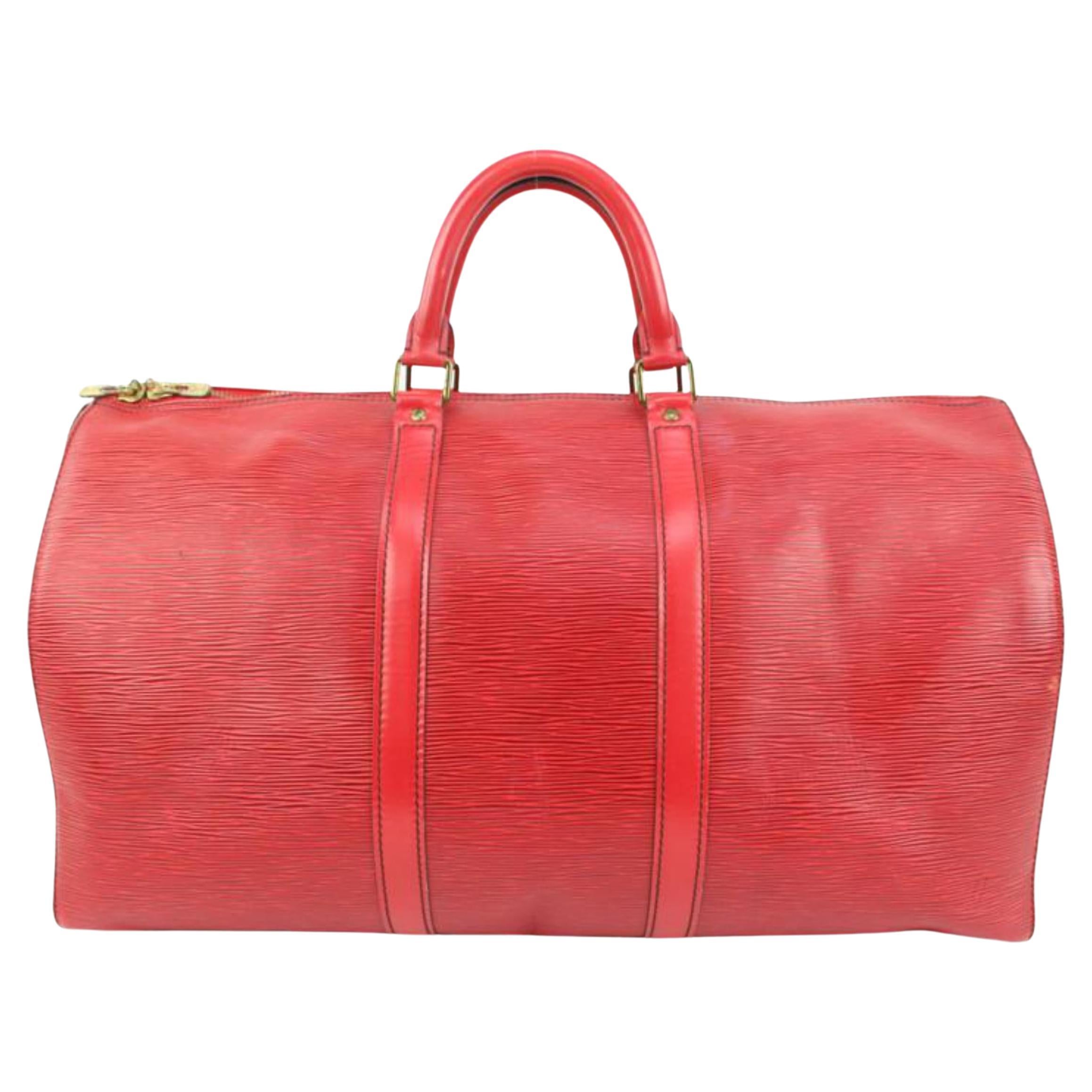 Louis Vuitton Red Epi Leather Keepall 50 Duffle Bag 89lk328s
