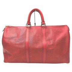 Vintage Louis Vuitton Red Epi Leather Keepall Boston Duffle PM 861500