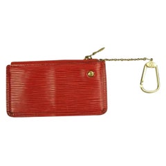 Vintage Louis Vuitton Red Epi Leather Key Pouch Pochette Cles Coin Purse with Ring ELVLM