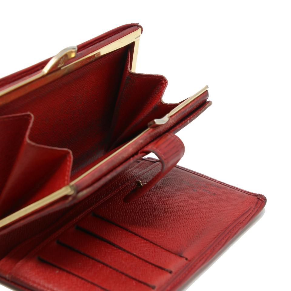 Women's Louis Vuitton Red EPI Leather Kisslock Snap Bi-Fold Wallet LV-W0930P-0391 For Sale