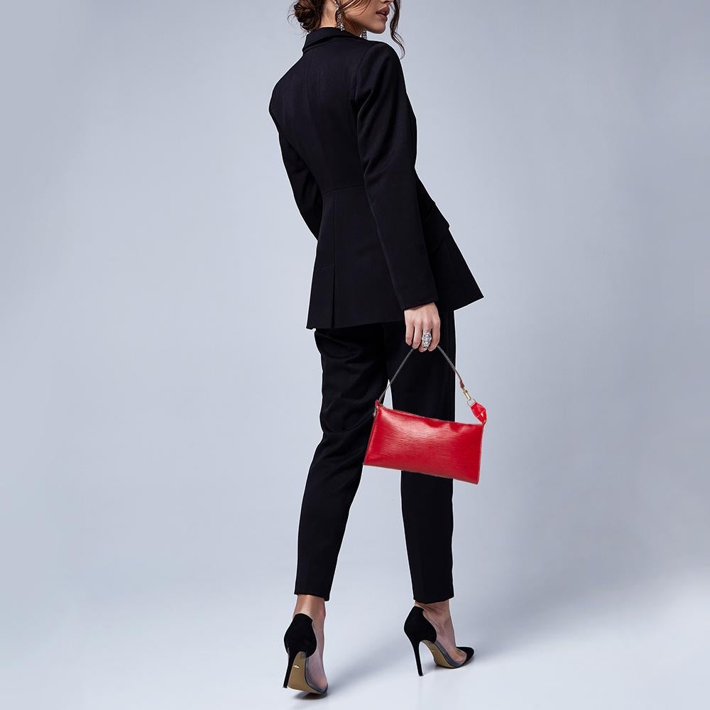 Louis Vuitton Red Epi Leather Pochette Accessoires Bag In Good Condition In Dubai, Al Qouz 2