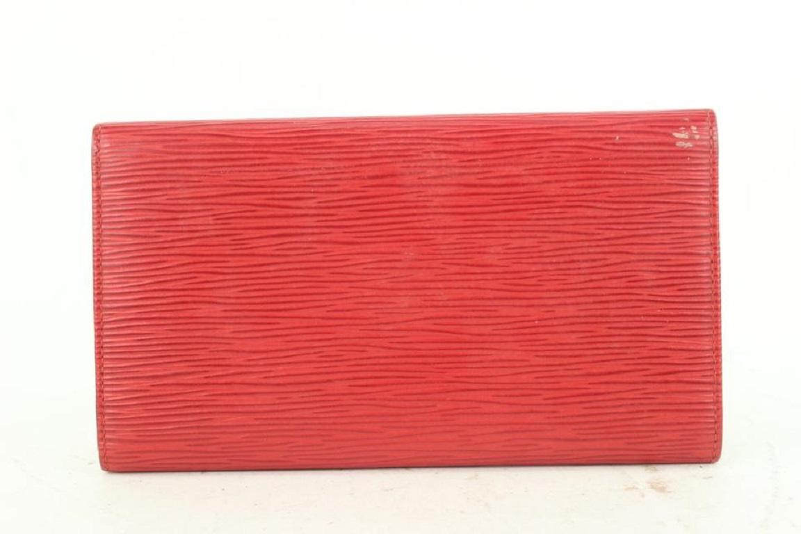 Women's Louis Vuitton Red Epi Leather Porte Tresor Trifold Long wallet 721lvs622 For Sale