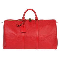 Louis Vuitton Red Epi Leather Used Keepall 55