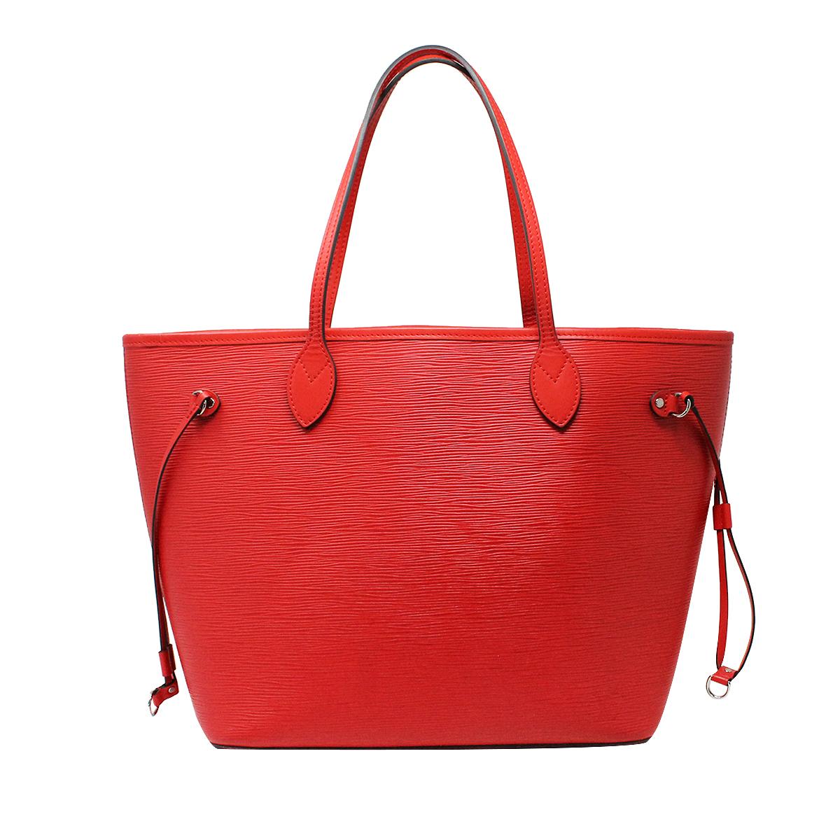 Brand: Louis Vuitton
Model: Neverfull MM Handbag
Size: Medium
Color: Red
Style: Macassar Bag
Date Code: UB1148
Materials: Red Epi Leather
Handles: Red leather. Dual flat leather handles. Side laces, and silver-tone hardware.
Hardware: Silver Tone
