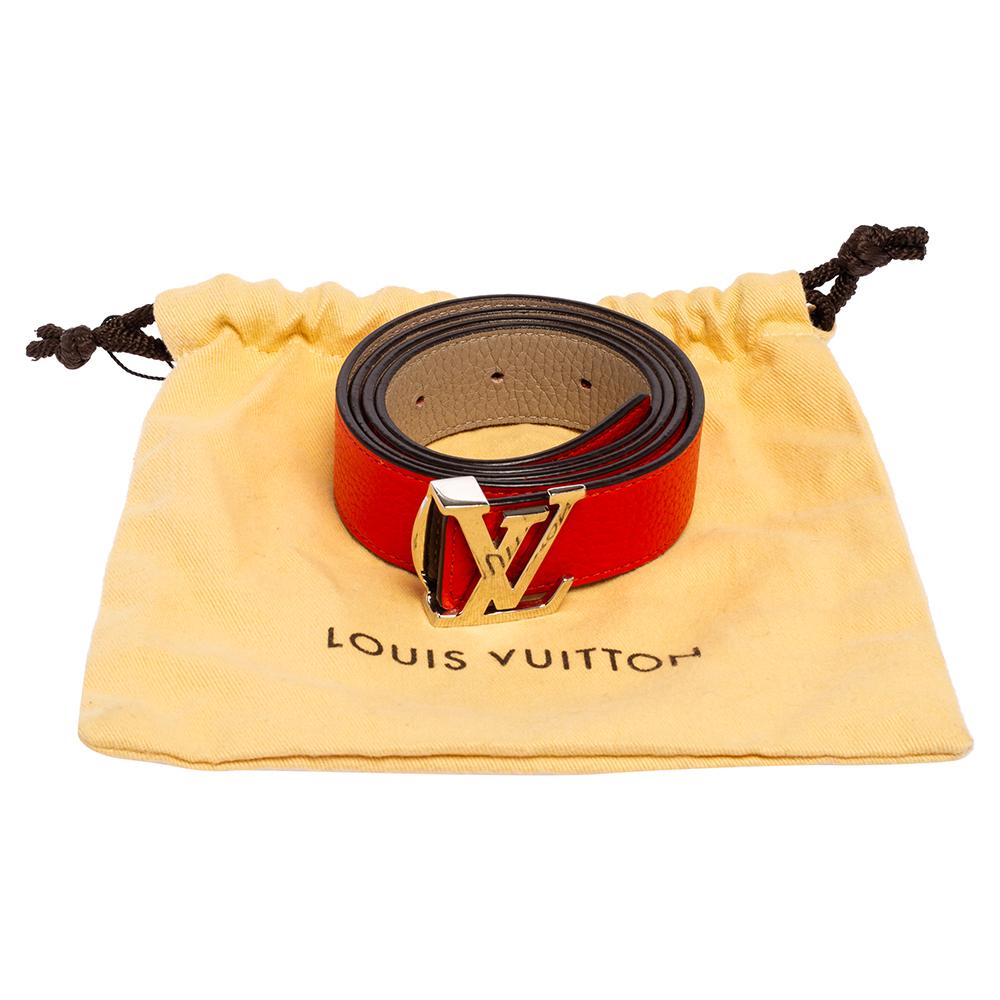 Louis Vuitton Red/Galet Leather Initiales Reversible Belt 90 CM In Fair Condition In Dubai, Al Qouz 2
