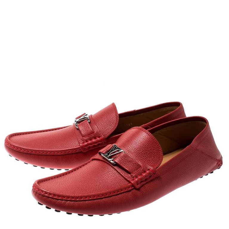 Louis Vuitton Men Red Suede Brown Leather Hockenheim Moccasin Car Shoes  Loafer 8