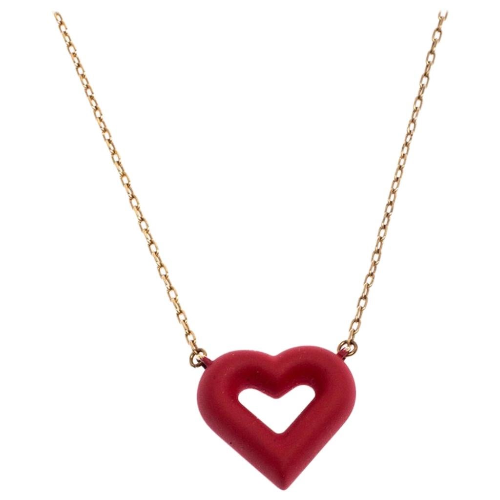 Louis Vuitton Red Heart Gold Tone Necklace
