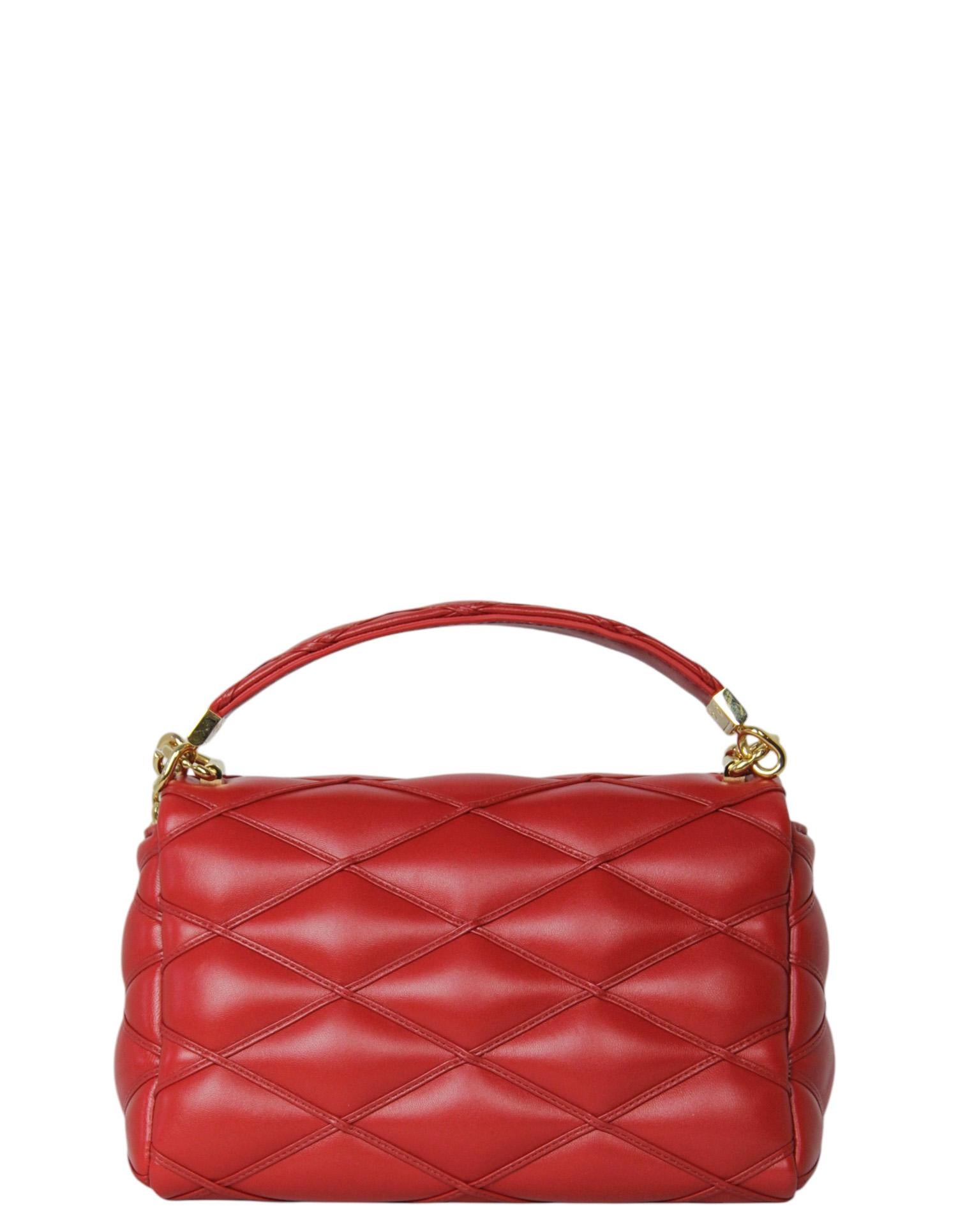 Louis Vuitton Red Lambskin Malletage Top Handle GO-14 MM Bag In Excellent Condition For Sale In New York, NY