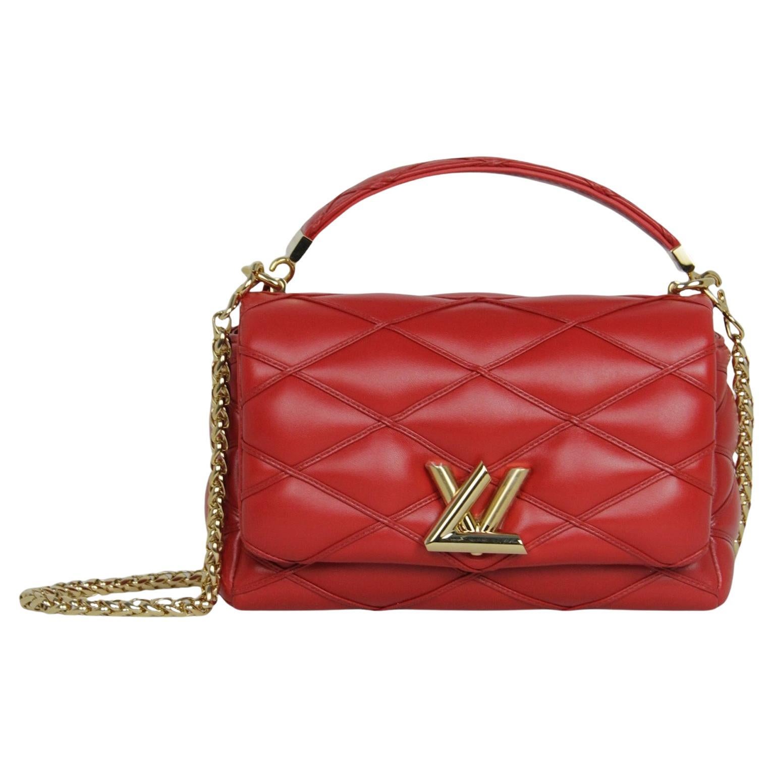 Louis Vuitton Red Lambskin Malletage Top Handle GO-14 MM Bag For Sale