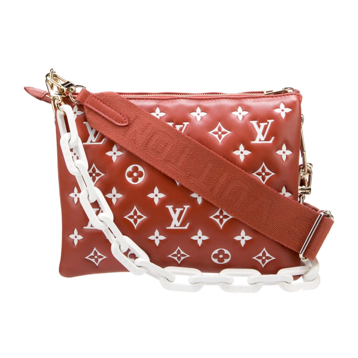 Louis Vuitton Red Lambskin Monogram Coussin Pm Shoulder Bag In Excellent Condition For Sale In Montreal, Quebec
