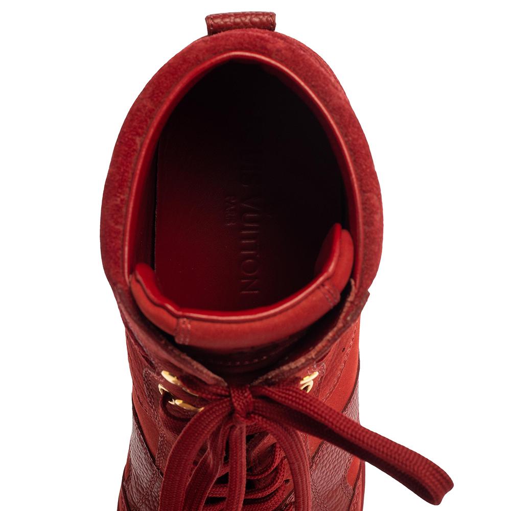 Louis Vuitton Red Leather And Embossed Monogram Suede Sneakers Size 37.5 2