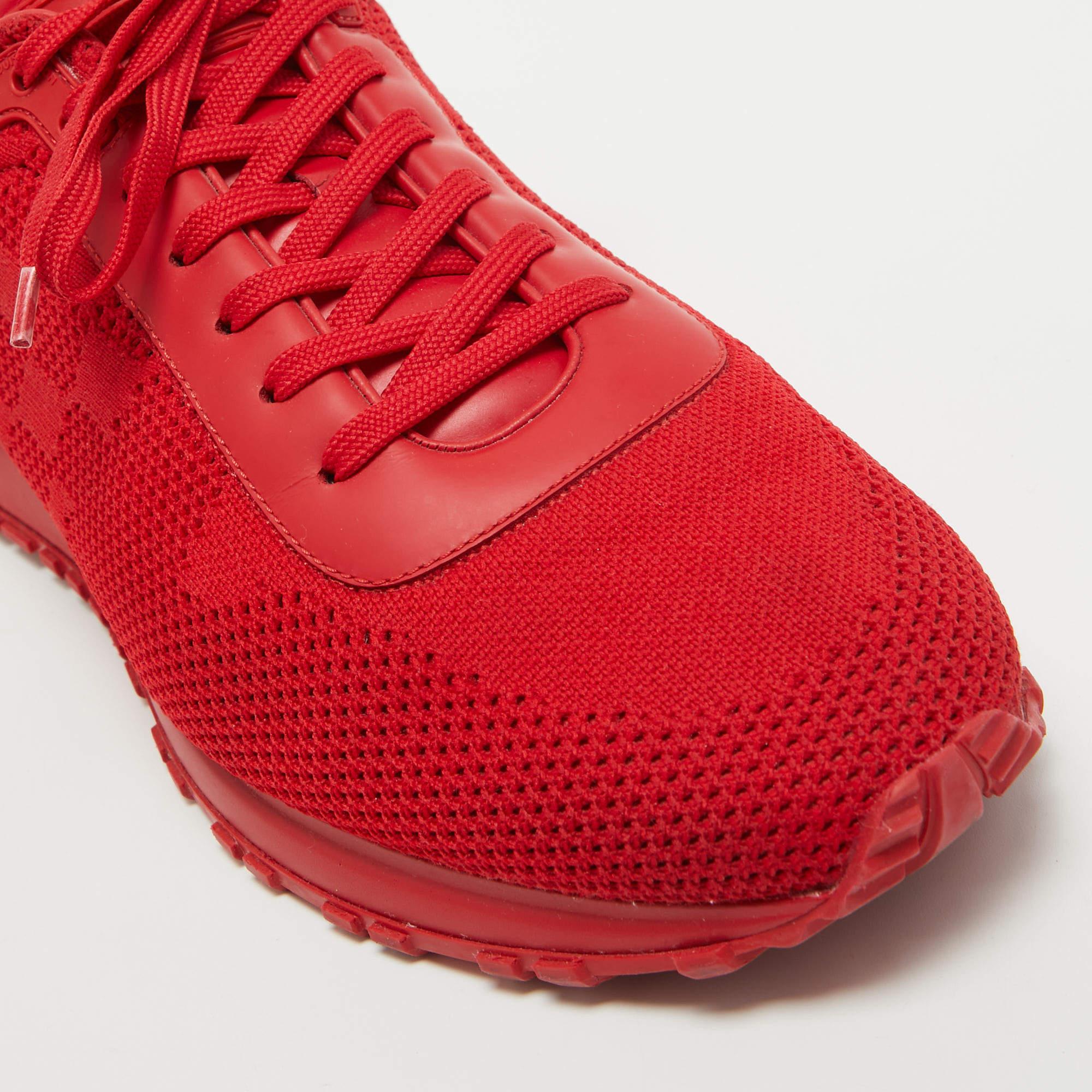 Louis Vuitton Red Leather and Mesh Runaway Damier Sneakers Size 43 For Sale 1