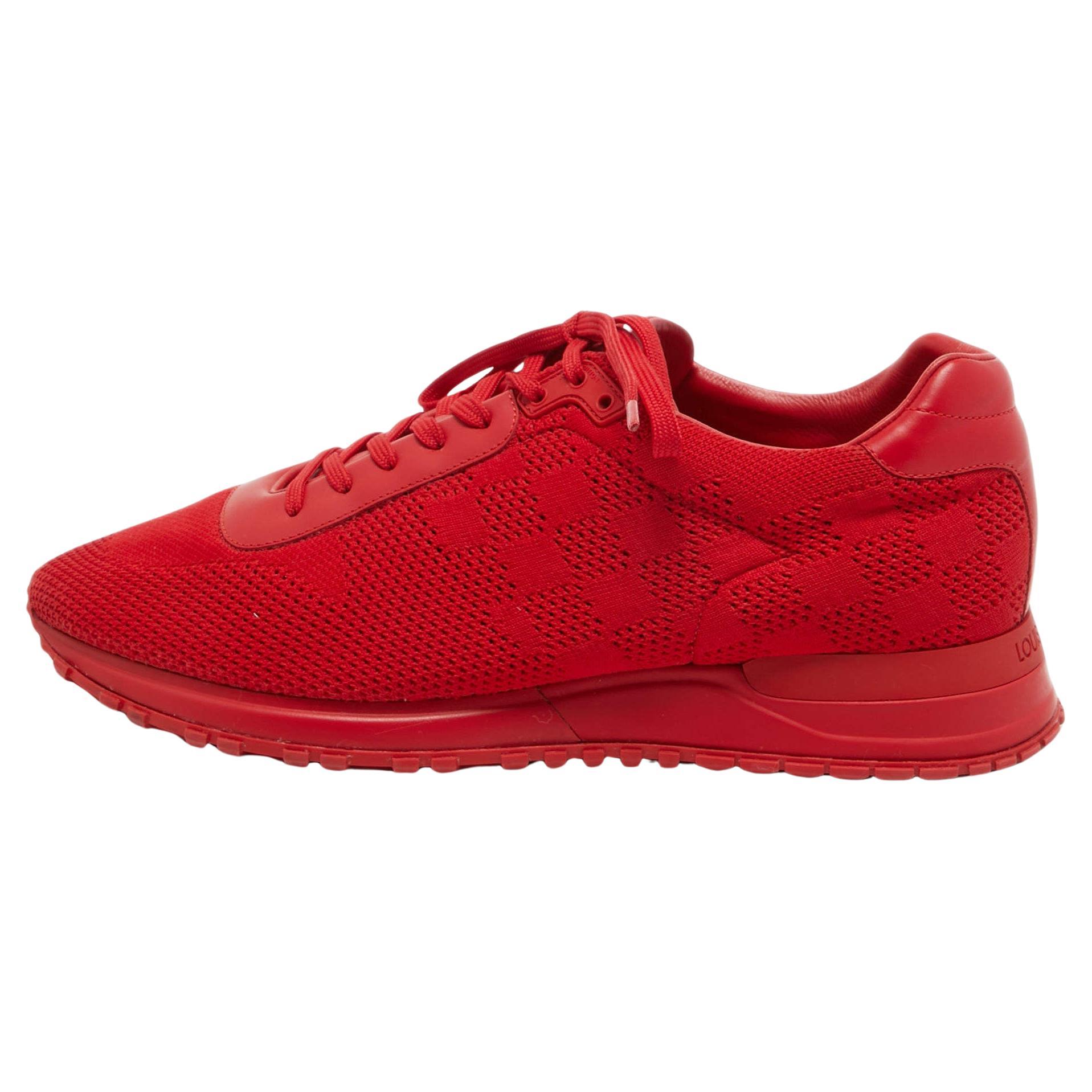 Louis Vuitton Red Leather and Mesh Runaway Damier Sneakers Size 43 For Sale