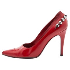 Louis Vuitton Red Leather and Satin Crystal Embellished Pumps Size 39