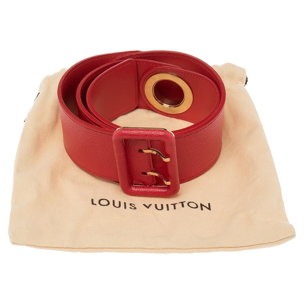 Women's Louis Vuitton Red Leather Buckle Belt 75 CM