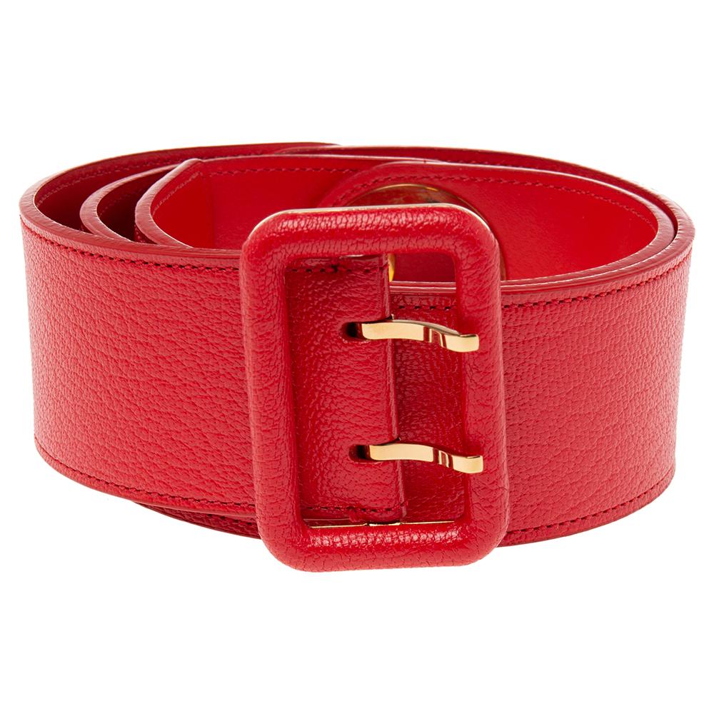 Louis Vuitton Red Leather Buckle Belt 75 CM 1