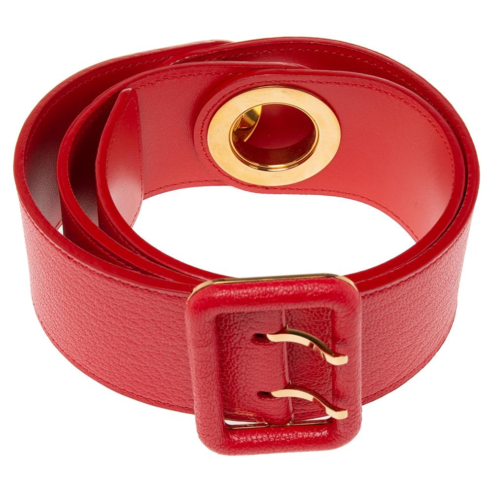 Louis Vuitton Red Leather Buckle Belt 75 CM 2