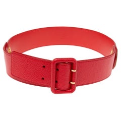 Louis Vuitton Red Leather Buckle Belt 75 CM