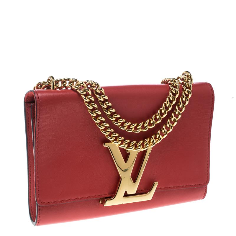 Louis Vuitton Red Leather Chain Louise MM Clutch 6