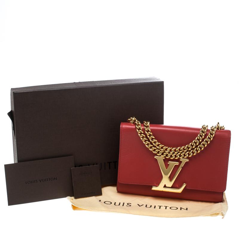 Women's Louis Vuitton Red Leather Chain Louise MM Clutch