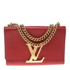 Louis Vuitton Red Leather Chain Louise MM Clutch